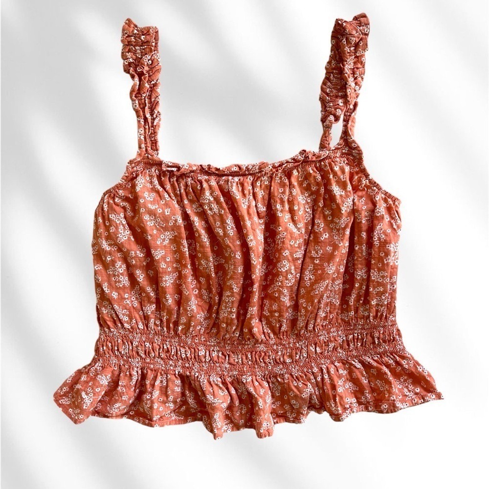 a.n.a Floral Smocked summer floral Cottagecore Rust Crop Top Orange M - Picture 2 of 11